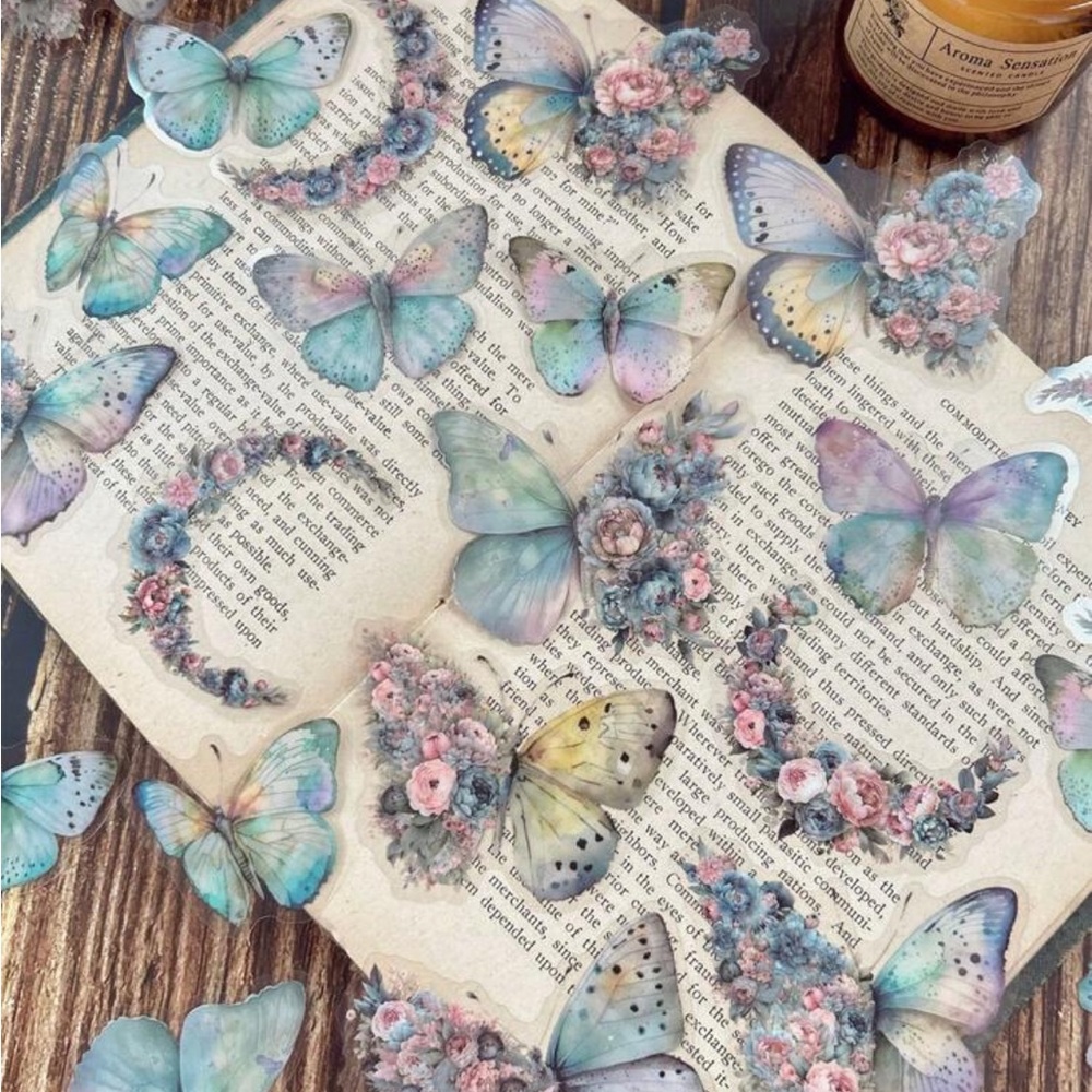 1pack/30pcs Butterfly, Moon & Floral Collage Waterproof Stickers For Diy